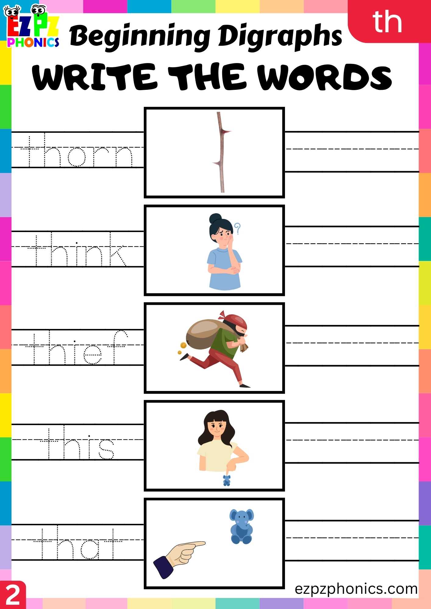 Group2 TH Words Write The Words Consonant Digraphs Phonics Beginning Worksheet